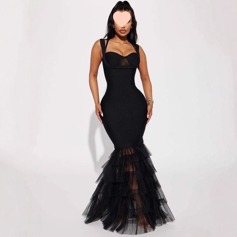 Elegant Mesh Panel Tailored Evening Gown – Sexy High-Slit Mermaid Dress With Sheer Inserts For Parties & Galas_voghion.com