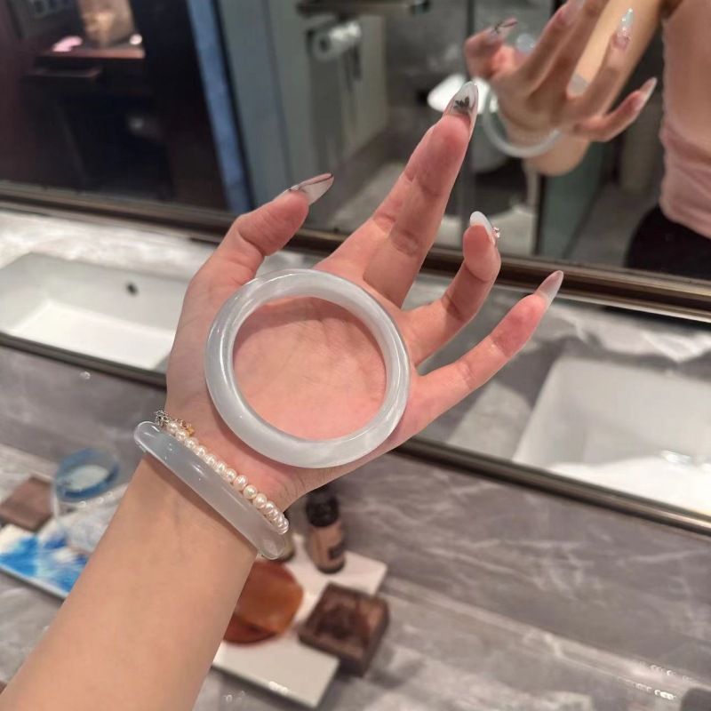 Braccialetto da donna con cristalli di agata, colore bianco chiaro di luna, di alta qualità, trasparente, effetto ghiaccio, con occhio di gatto_voghion.com