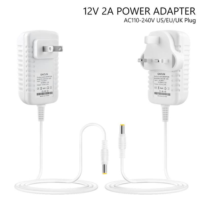 Weiß 12V 2A AC 110V-240V ZU DC Netzteil Adapter US EU UK Stecker 5,5x2,1mm Stecker Für 5050 3528 Streifen LED CCTV Kamera_voghion.com