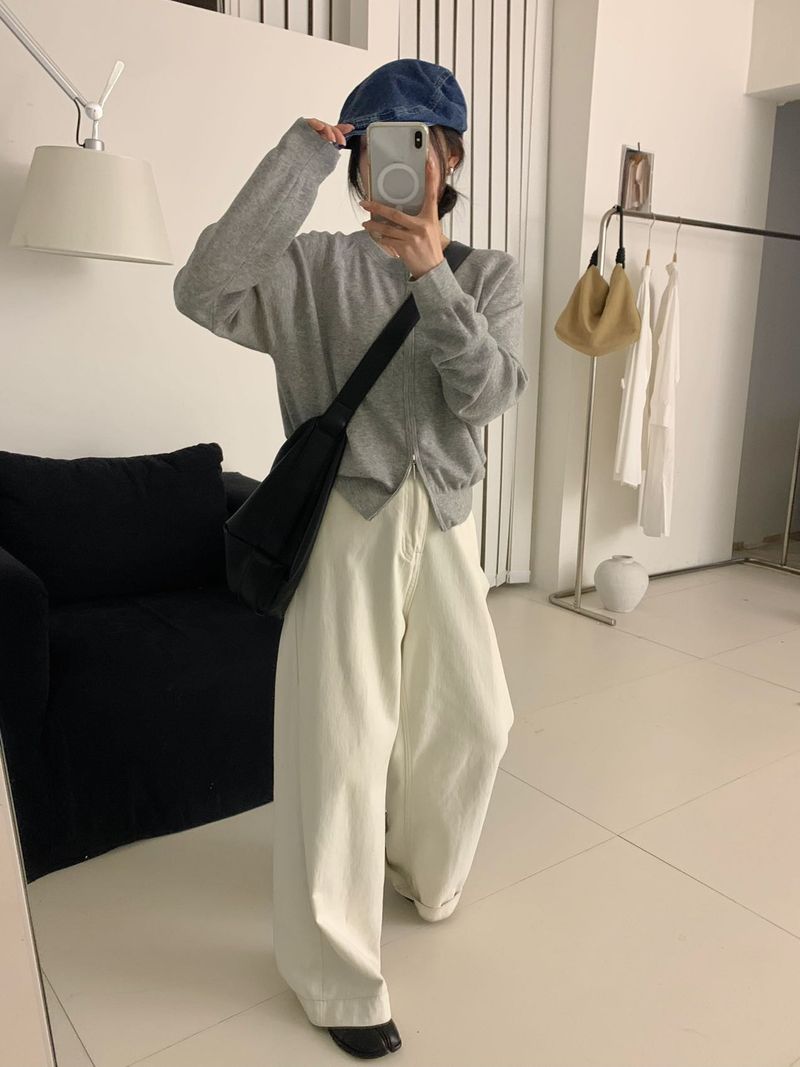 Women's Oversized Zip-Up Knit Cardigan With Dual Zippers - Soft Long Sleeve Casual Sweater For Everyday Comfort_voghion.com