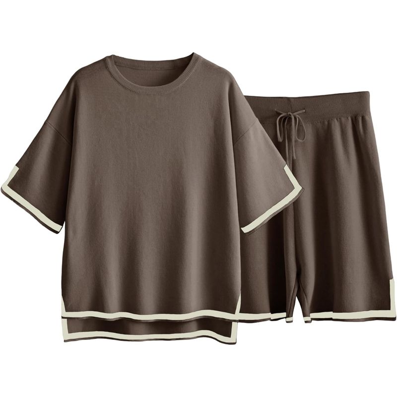 2024 nieuwe dames zomer tweedelige trui set, gebreide trui top, wijde pijp shorts, sportkleding set_voghion.com