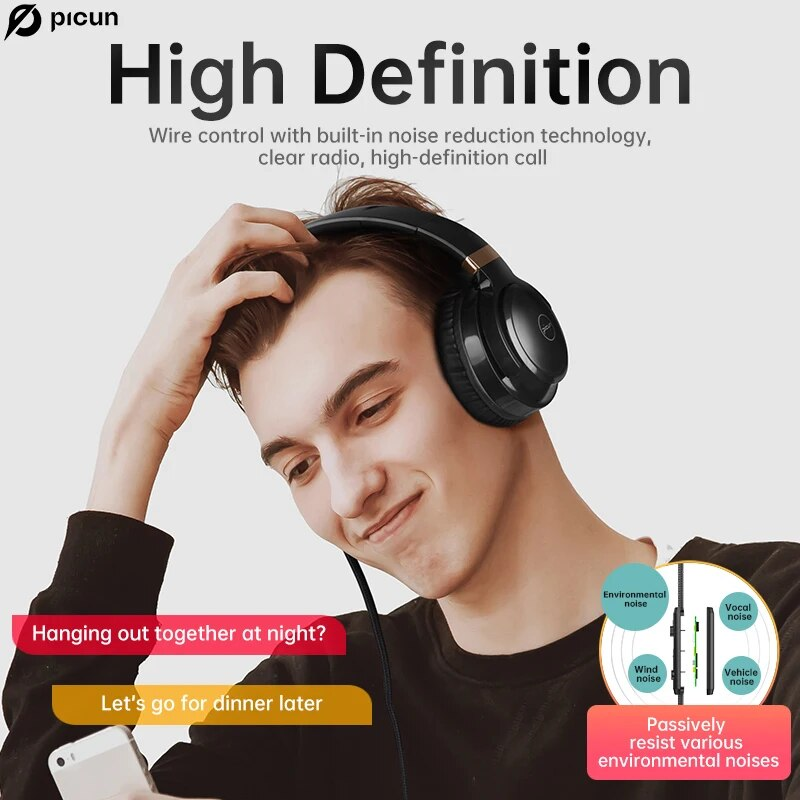 Picun C60 Cuffie On-Ear con microfono e controllo del volume Isolamento acustico Computer cablato Over Ear Aux Jack 3,5 mm_voghion.com