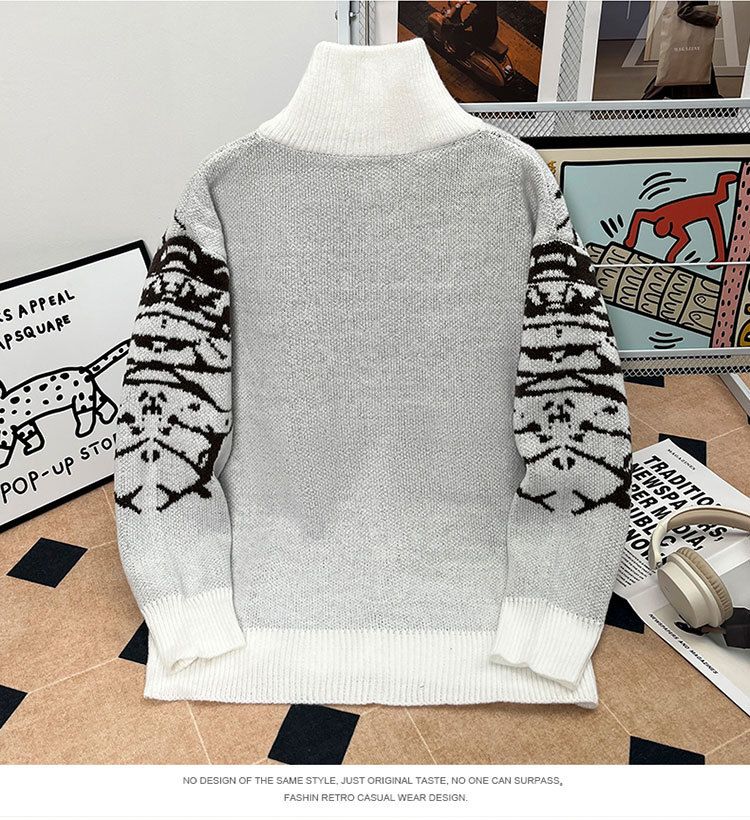 Herren-Vintage-Cardigan mit Schmetterlings-Reißverschluss – Weicher, wachsartiger Strickpullover für Herbst/Winter (Schwarz/Grau, M-XXL)_voghion.com