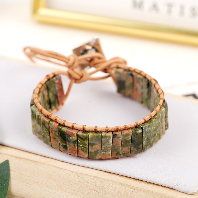 Bohemian Beaded Bracelet For Men And Women, Handmade Leather Wrap Bracelet With Gemstone Beads, Adjustable Unisex Wristband For Everyday Wear_voghion.com