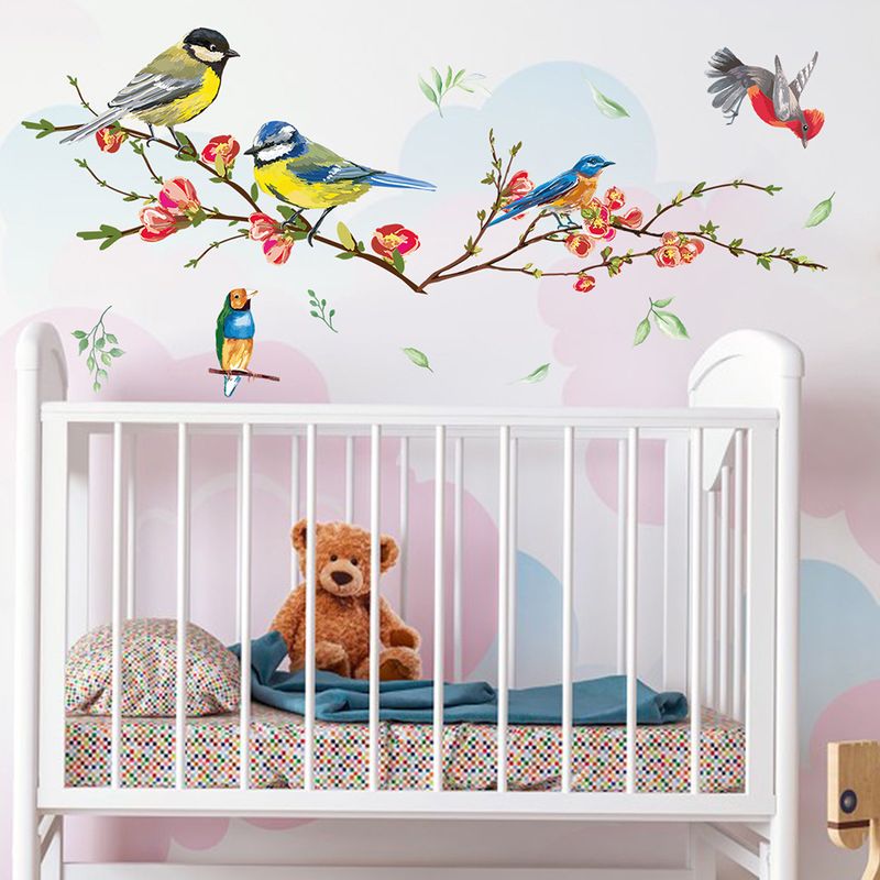 Bird branches, flowers, PVC frosted N1363, living room background decoration, self-adhesive wall stickers_voghion.com