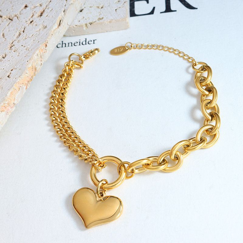 Stilvolles Design Handschmuck Kubanisches Spleißen Kette Herz Armband Titan Stahl Vergoldet Nicht Verblassend_voghion.com
