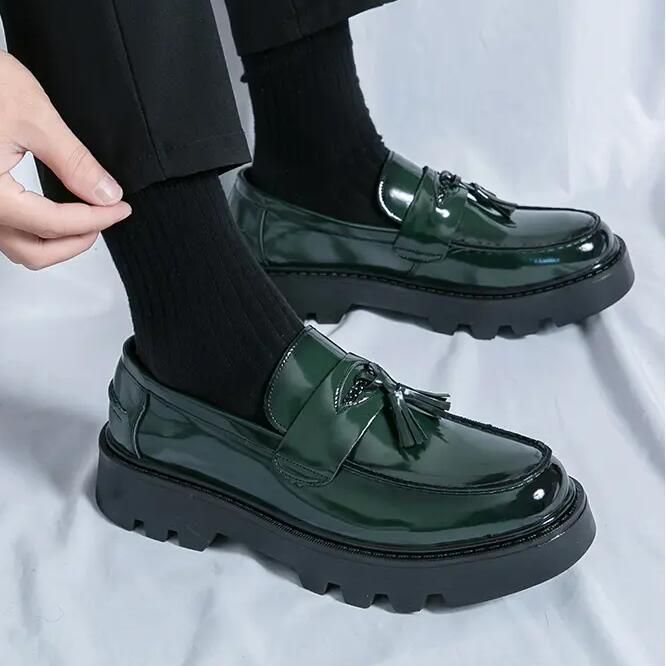 TerraStride Herren-Loafer im neuen britischen Stil, Business- und formelle Schuhe, glänzend, Slip-On, dicke Sohle, höhenverstellbar, lässige Lederschuhe_voghion.com