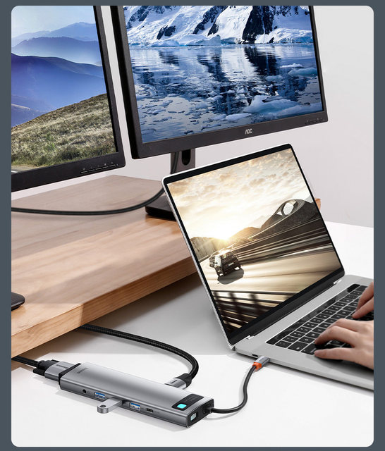 Baseus USB C HUB vers HDMI VGA USB 3.0 Adaptateur 9/11 en 1 USB Type C HUB Dock pour MacBook Pro Air PD RJ45 Lecteur de carte SD_voghion.com
