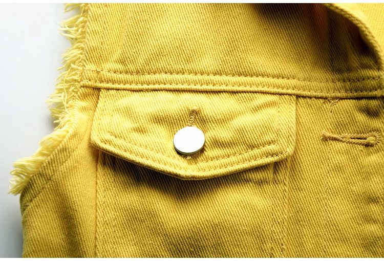 Ropa de mujer Chaleco vaquero multicolor Chaqueta corta ajustada sin mangas para mujer Cárdigan superior roto_voghion.com