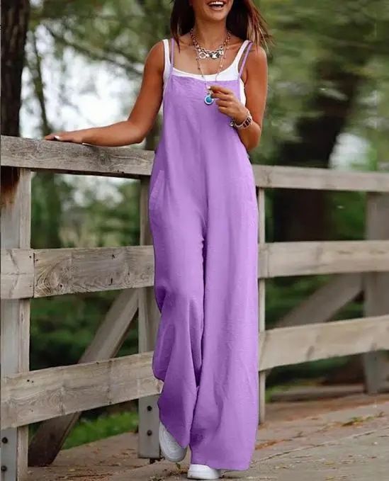 Women's Clothing 2024 Summer New Item Solid Color Women's Casual Pocket Suspender Jumpsuit Overalls_voghion.com