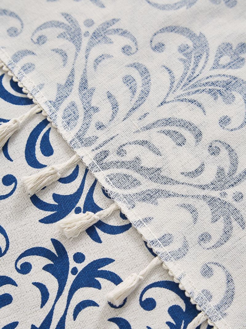 Tovaglia in porcellana blu e bianca – 59% cotone e 41% poliestere, antiscivolo e resistente al calore (rettangolare, 150x100 cm/150x300 cm)_voghion.com