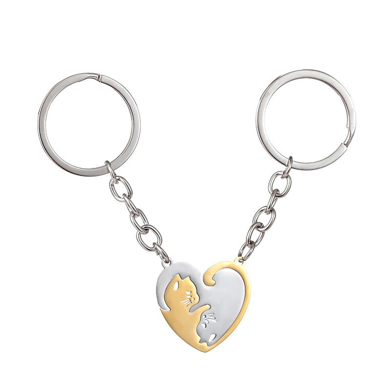 Portachiavi con ciondolo a forma di gatto bianco e nero, portachiavi anti-smarrimento in acciaio inossidabile per coppie uomo e donna, accessori per ciondoli da borsa_voghion.com