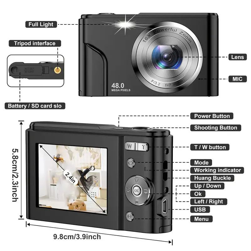 Tragbare digitale Kamera mit hoher Auflösung und 1080P und 48 MP für Studenten zum Aufnehmen von Fotos, Aufzeichnen und AF-Fokussieren_voghion.com