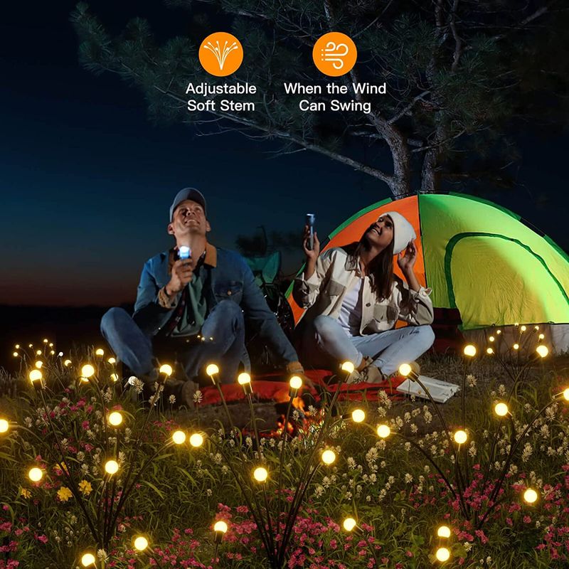 Solar LED Firefly Lawn Lights – Wind-Activated Garden Decor With Dual Modes (Warm White & RGB, 6/8/10 Heads, Waterproof, CE Certified, Manual Switch)_voghion.com