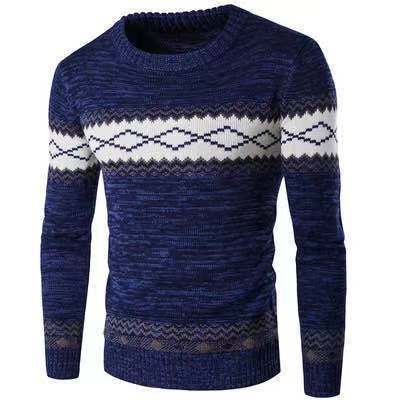 Maglione girocollo color block da uomo per autunno e inverno, stile etnico alla moda, vestibilità slim, maglione lavorato a maglia di base_voghion.com