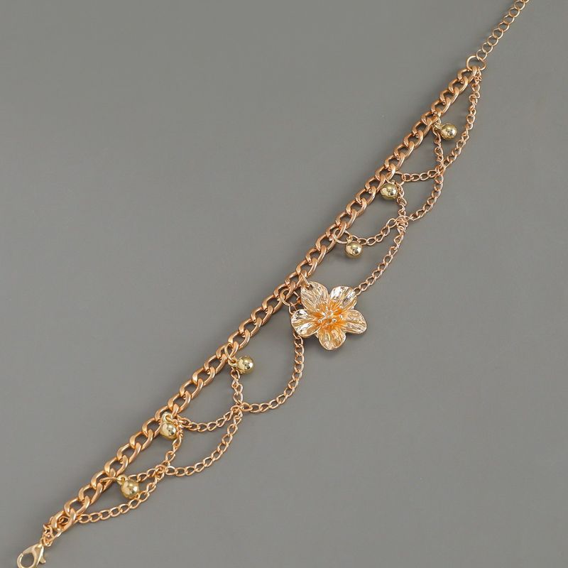 Cavigliera estiva con ciondolo multistrato semplice a forma di fiore da spiaggia, accessori eleganti e alla moda per le donne_voghion.com