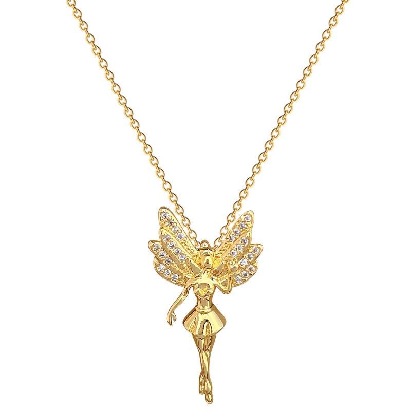 Modische Halskette mit Blumen-Feen-Engel-Anhänger für Frauen, Titanstahlkette, luxuriöser Bankett-Schmuck, Zubehör, Geschenk für Freunde_voghion.com