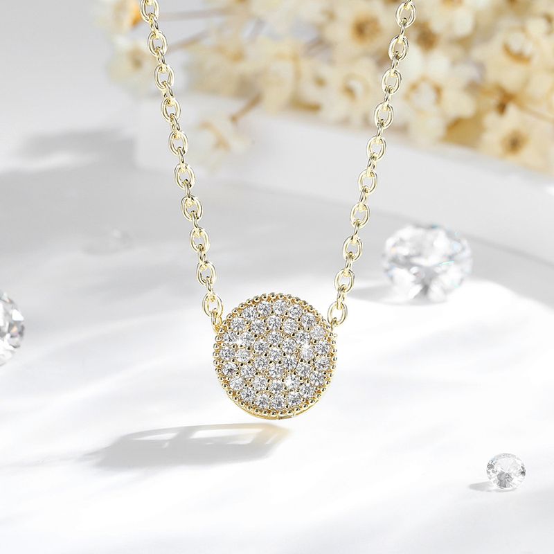 Women's Jewelry Selection 14K Necklace Copper Gold Plated Zirconium O Shaped Chain Round Pendant Fashion Geometric Classic Style Jewelry_voghion.com