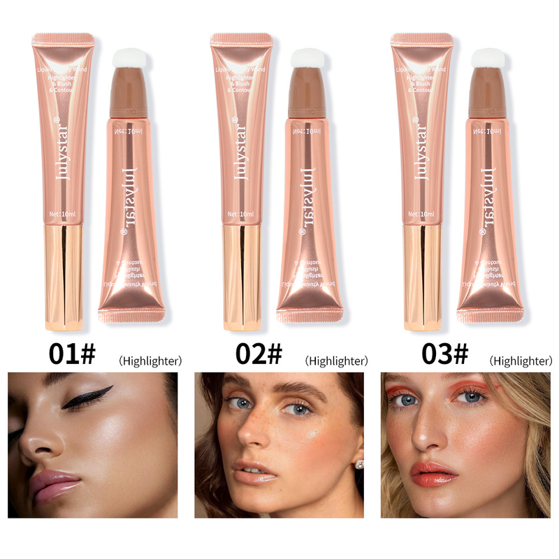 Lápiz iluminador y rubor líquido Julystar: barra de belleza de doble punta con brillo perlado y mate para un brillo natural y contorno 3D._voghion.com