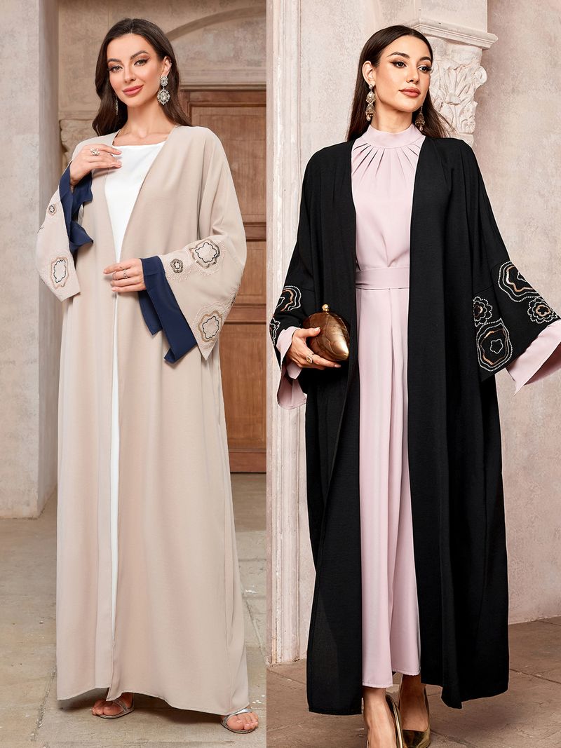 Women's Clothing Open Cardigan Dubai Stitched Color Block Batwing Sleeve Robe Elegant Classy_voghion.com