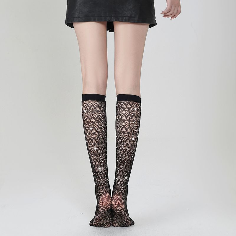 Calzini da donna in stile europeo e americano, nuovi, in tinta unita, bianchi, a metà polpaccio, con motivo a rombi, TZ5001_voghion.com