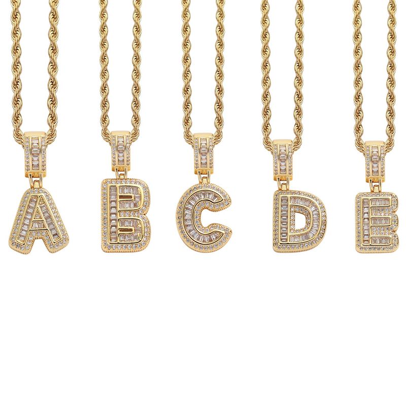 Collana hip hop rock sugar square zirconio ciondolo lettera inglese moda hip hop uomo e donna lettera collana personalità alla moda_voghion.com