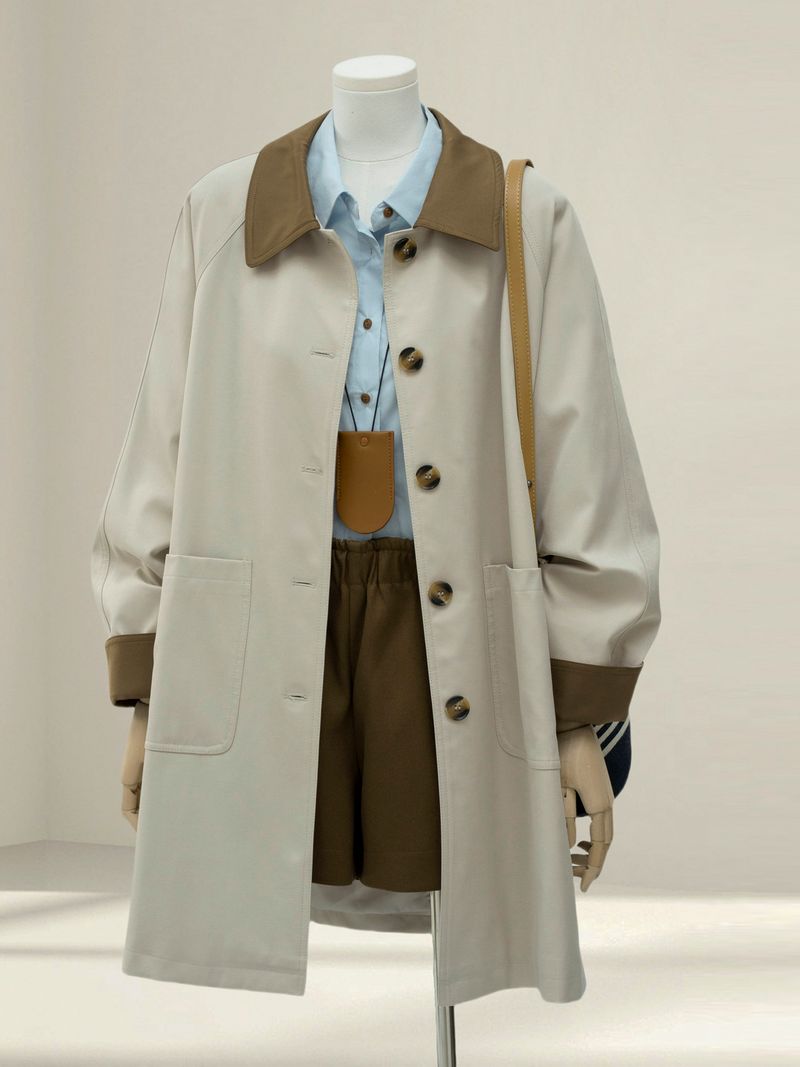 Trench color-block di alta qualità per donna, autunno 2025, nuovo stile coreano, cappotto elegante, semplice e di media lunghezza_voghion.com