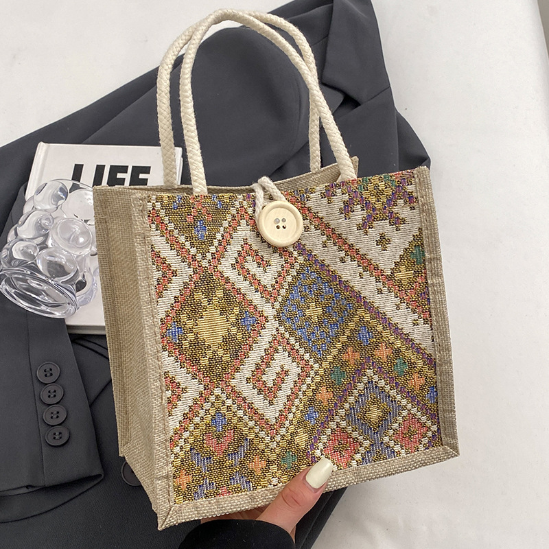 Borsa da viaggio in tela in stile etnico per donna, estiva, nuova moda, da portare a mano all'aperto, in lino, per il pranzo, per la mamma_voghion.com