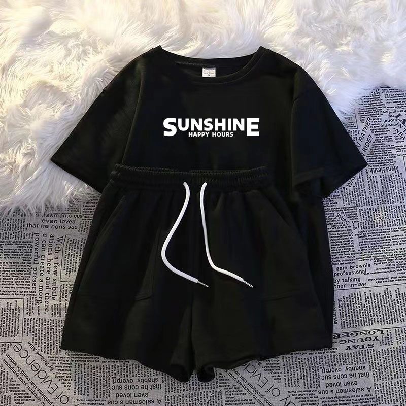Ensemble deux pièces décontracté en soie de lait, imprimé été, nouveau style, short coréen ample, haut à manches courtes, tenue de sport_voghion.com