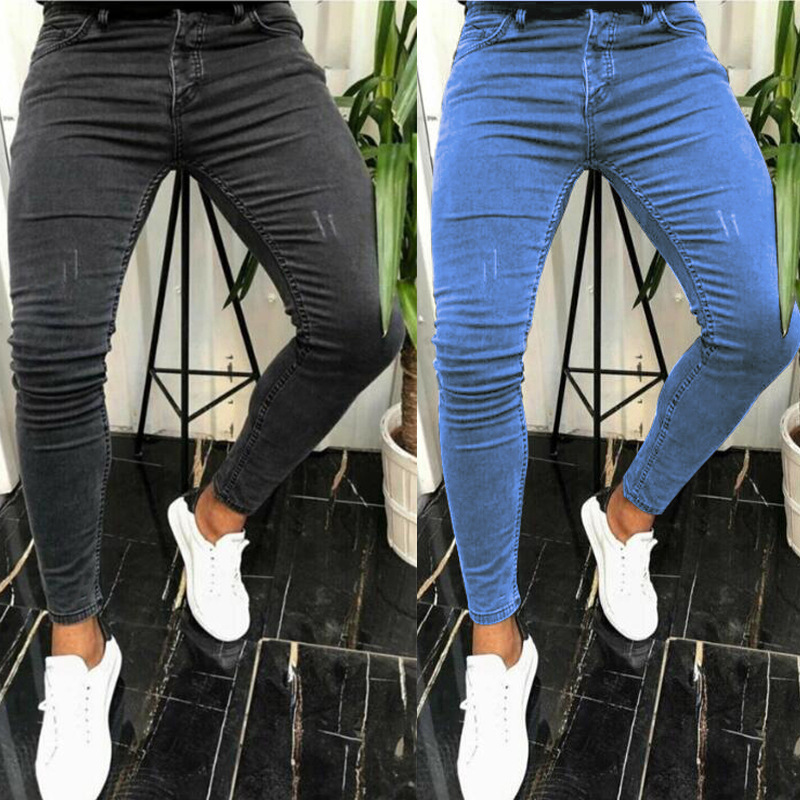 Slim Fit Ripped Cotton Jeans, Men's Casual Street Style Distressed Mid Stretch denimbukser for vårsommer_voghion.com