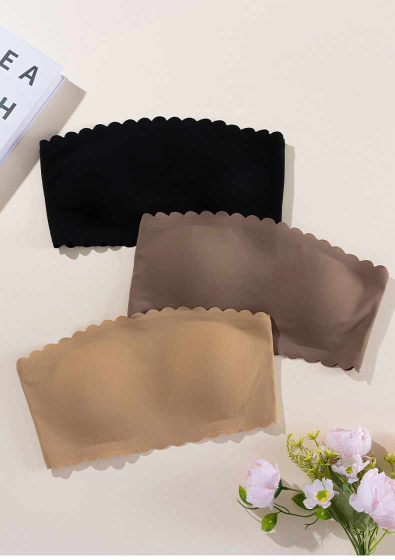 Women's Intimates Wave Edge Seamless No Steel Ring Wrapped Chest Strapless Bra Non Slip Anti Exposure Ice Silk Large Size Bra_voghion.com