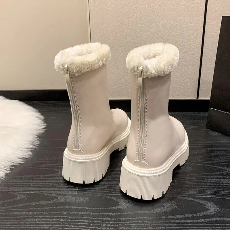 New Women's Leather High-top Snow Pile Warm And Comfortable Solid Color Boots, Fashion Boots_voghion.com