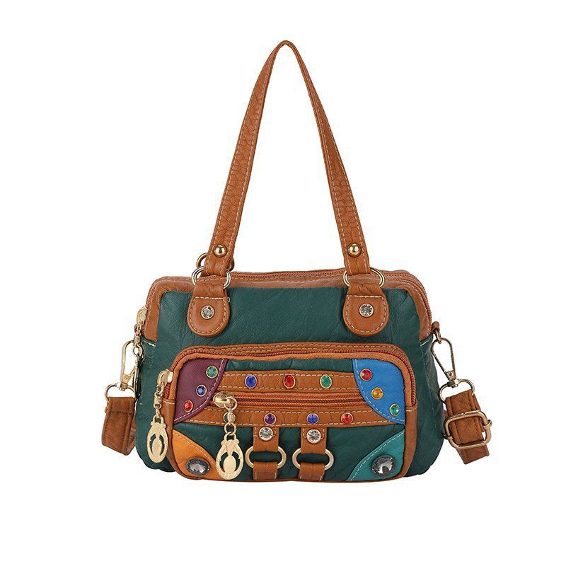 Borsa a mano da donna, piccola, alla moda, nuova, in morbida pelle lavata, con tracolla a blocchi di colore_voghion.com