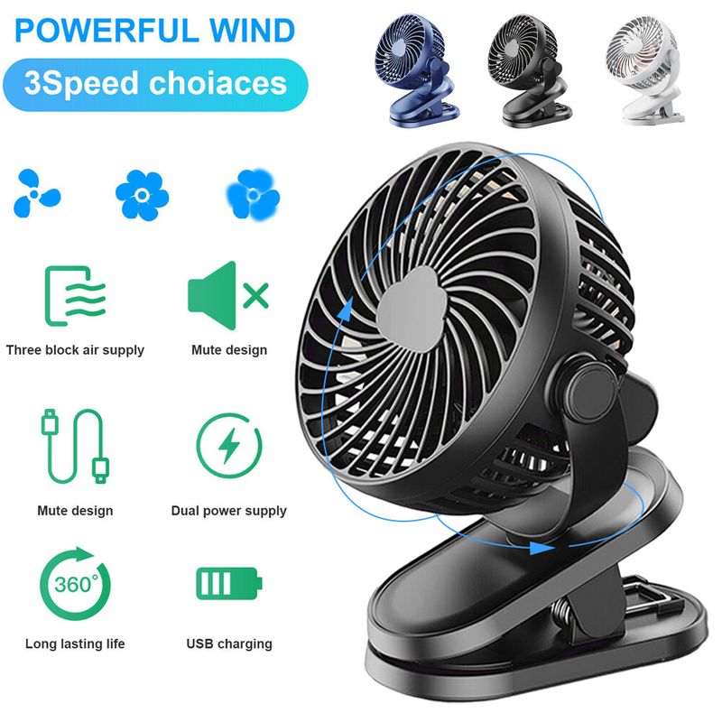 Portable 3 Speeds USB Rechargeable Mini Cooling Fan Clip On Desk Baby Stroller._voghion.com