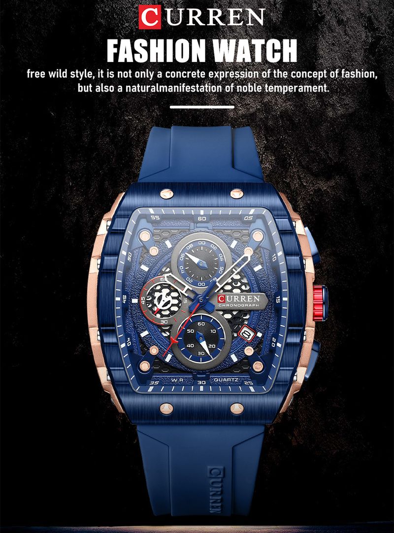 Men's And Women's Waterproof Multifunction Quartz Watch With Date Display, 6-Hand Analog Dial, Sporty Rubber Strap, Mineral Glass, Alloy Case_voghion.com
