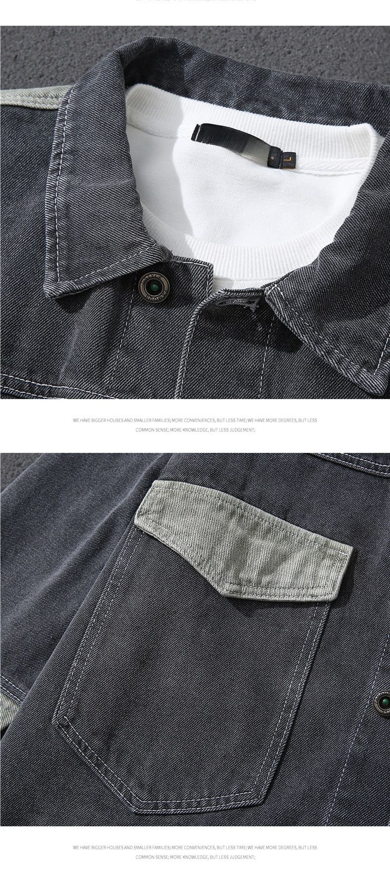Herrenbekleidung Lockere Arbeitskleidung Plus Samtoberteil Jeansjacke Lockere Passform Arbeitskleidung im koreanischen Stil Fleecegefütterter Freizeitmantel mit Patchwork und Farbblockierung_voghion.com