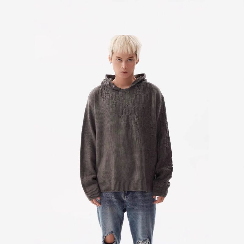 Retro dislocation weaving design, new sweater, men's trendy brand, versatile hooded knit sweater, couple jacket_voghion.com