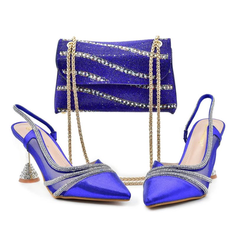Sandali con tacco alto e set di borse da cena Scarpe da sera con strass di design alla moda_voghion.com