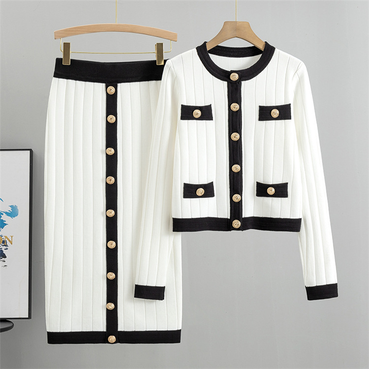 Kadın haute couture Fransız sosyetik örgü takım elbise ince ceket etek iki parçalı set_voghion.com