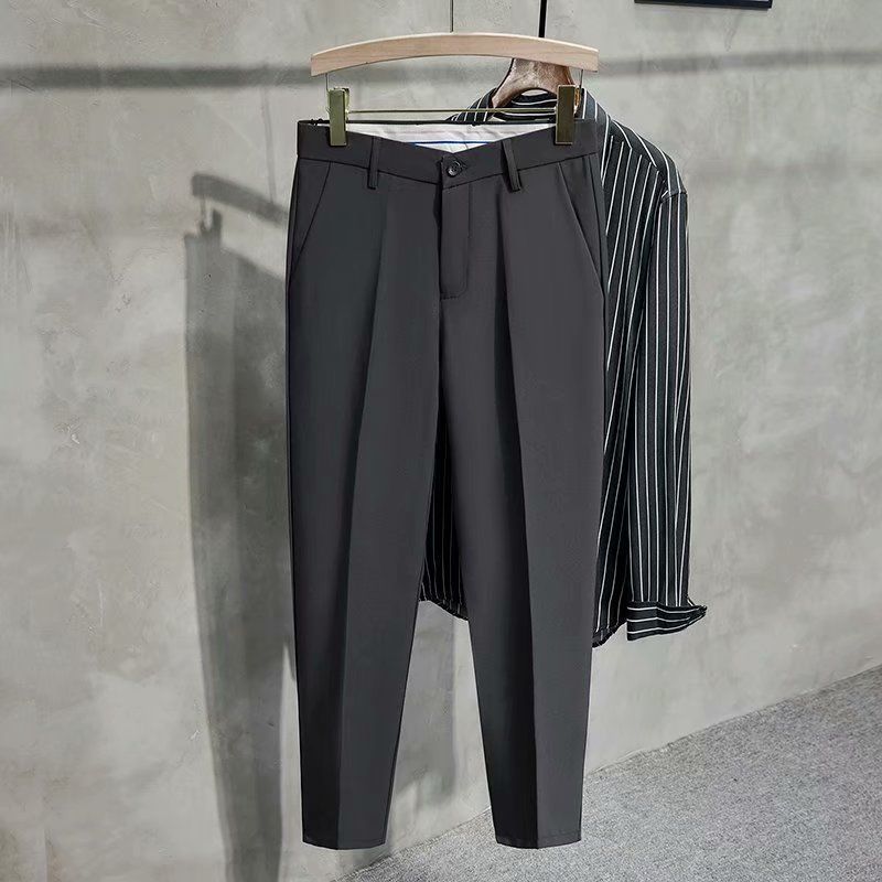 Pantaloni da uomo di design con lo stile di Hong Kong che entra nella moda, pantaloni a gamba dritta per la perdita di peso, pantaloni western drappeggiati casual e alla moda._voghion.com