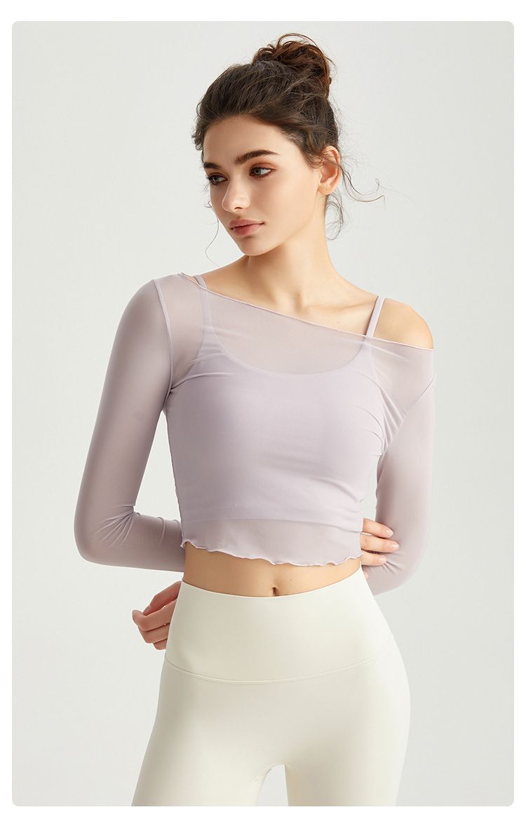 Weiman Yoga Outfit For Women New Pilates Two-Piece Set Sexy Mesh Lace Fitness Top Long Sleeve T-Shirt_voghion.com