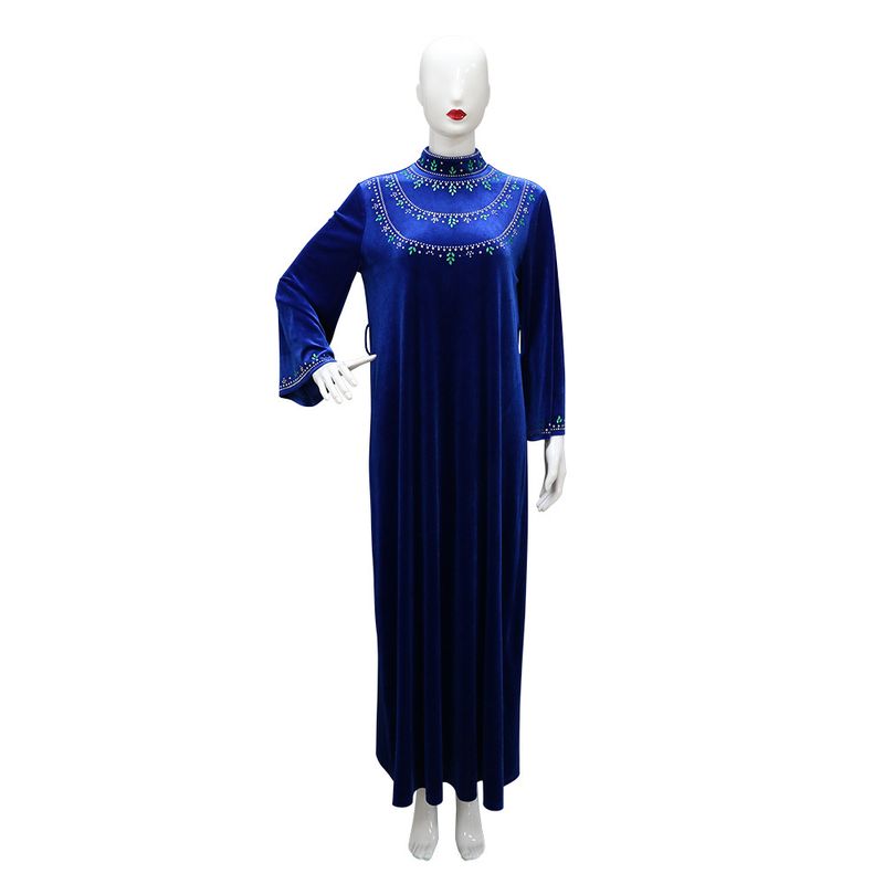 Women's Clothing Abaya Robe Velvet Zipper Green Water Drop Diamond Dress_voghion.com