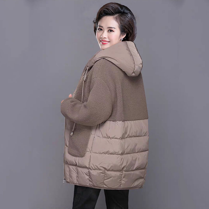 Frauen Gepolsterte Jacken Herbst Winter Mit Kapuze Oberbekleidung 2022 Lose S-4XL Unten Baumwolle Jacke Mid-Länge Lamm Wolle Dicken Mantel_voghion.com