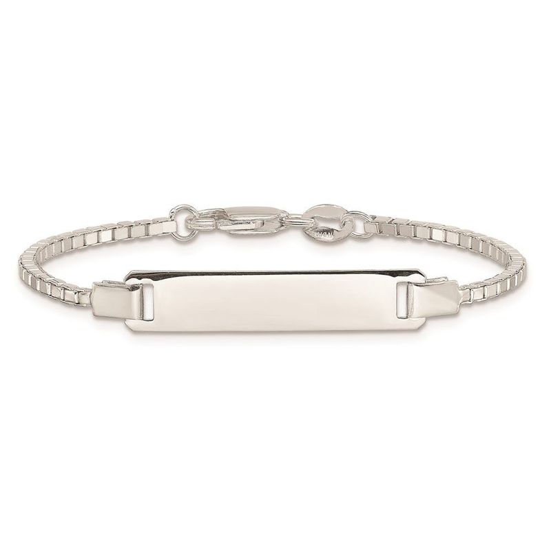 Sterling Silver Engraveable Childrens ID On Box Chain Bracelet_voghion.com