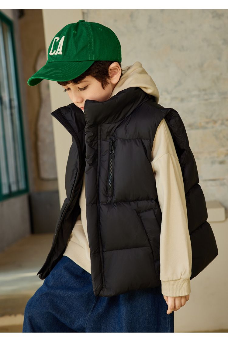 Gilet imbottito in stile coreano per bambini – Caldo gilet invernale imbottito per ragazzi e ragazze (120-170 cm, nero/bianco)_voghion.com