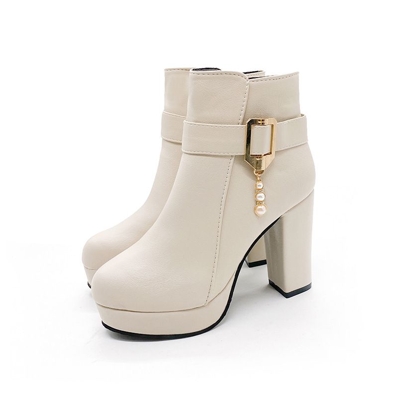 Stivali da donna Martin alla moda con tacco alto, corti e fibbie per cintura, autunno inverno 2023, taglia grande e piccola, taglia 32_voghion.com