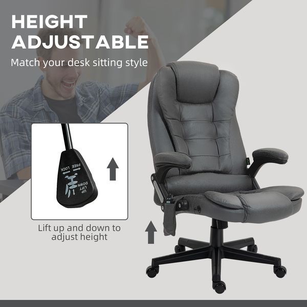 HOMCOM 6 Point Vibrating Massage Office Chair With Heat, Microfiber High Back Executive Office Chair With Reclining Backrest, Padded Armrests And Re_voghion.com