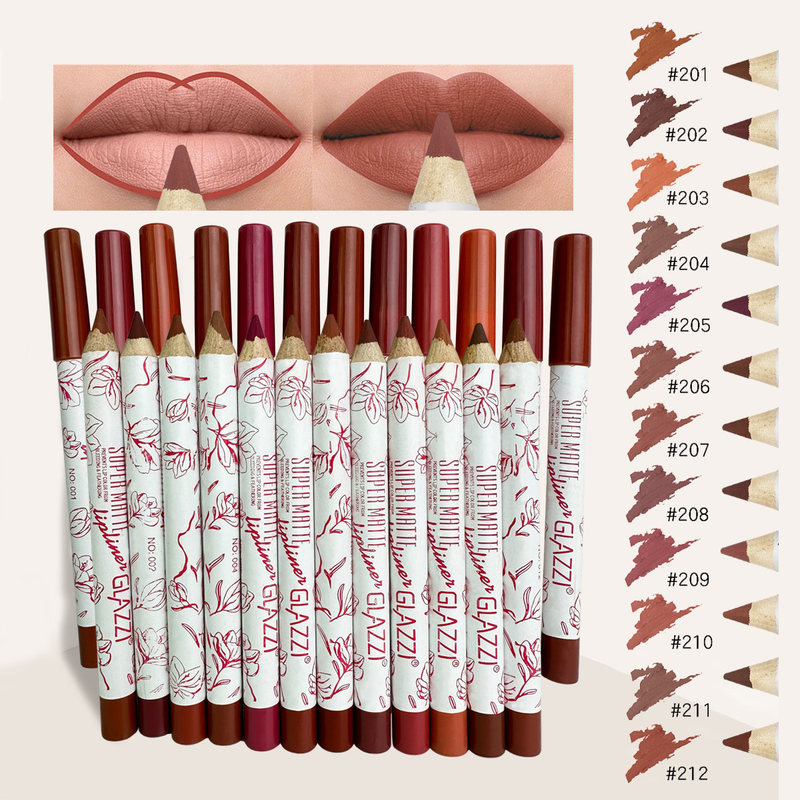 Novo GLAZZI suporte em forma de flor caneta batom + lipliner combinação terno fosco 12 cores caneta labial_voghion.com