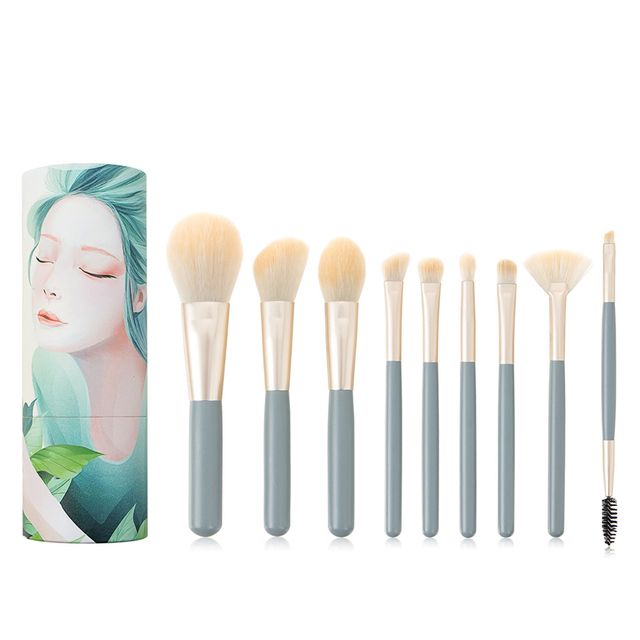 Wooden Makeup Brushes Bucket Character Illustration Powder Foundation Eye shadow Cosmetic Tools Make Up Brush Set_voghion.com