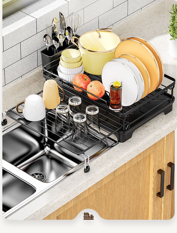 Kitchen Bowl Rack Household Anti-rust Countertop Double-layer Draining Bowl Rack Multifunctional Bowl Storage Rack_voghion.com